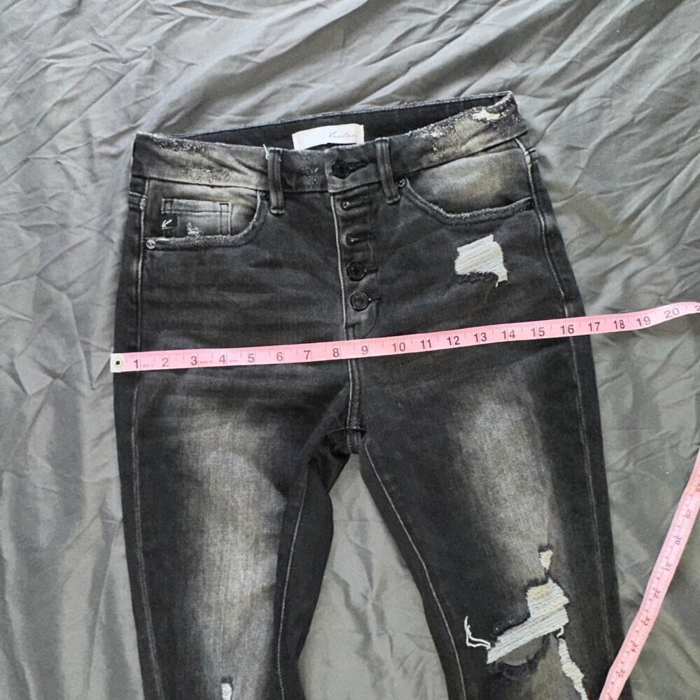 Kancan 4 button high rise distressed black jeans size 7 / 27 skinny - Picture 5 of 9